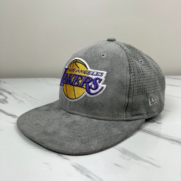 NBA Los Angeles Lakers Suede Embroidered Hat Original Fit Grey Cap Belt Strap - Picture 7 of 8